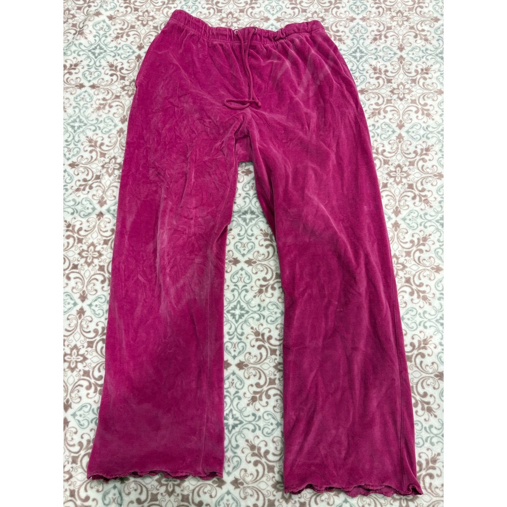 Glitterscope Magenta Pink Velour Lounge Pants Wide Leg Lettuce Hem Large